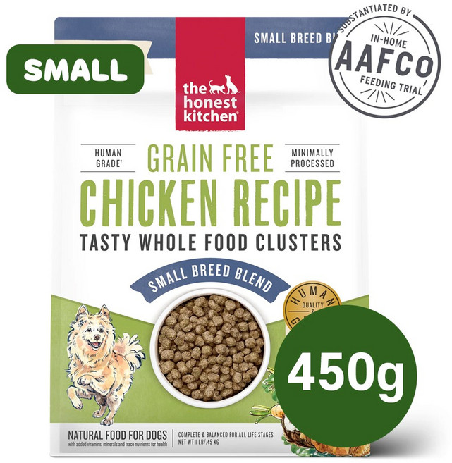디어니스트키친 클러스터 그레인프리 치킨 스몰브리드 작은알갱이 오븐베이크 부드러운 소형견 말티즈 포메 시츄 치와와 퍼피 강아지 사료, 450g, 1개, 닭+야채