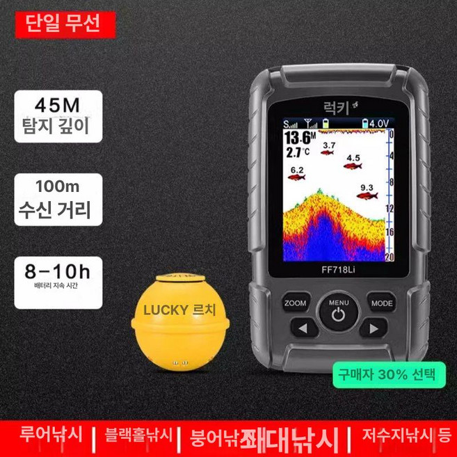 물고기탐지기 수심측정기 2024년 어군 스포츠 심해 바다 제품 다크그레이 1구 낚시 어업 유선 피싱캠 어탐기, 2.FF718LI 단일 무선 프로브(박스)