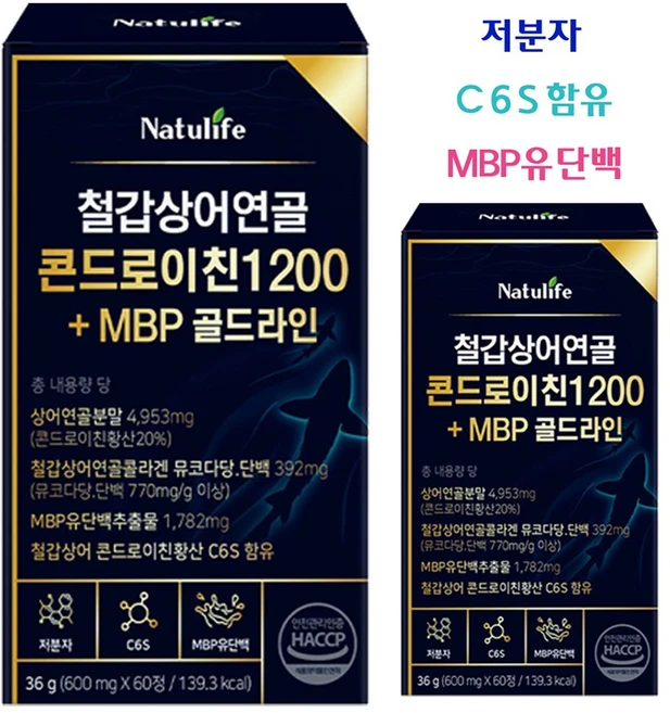 저분자 철갑상어 콘드로이친 1200 6형 저분자 뮤코다당 단백 cs6 c6s형+mbp haccp식약청인증, 2박스, 60정 - 쿠팡