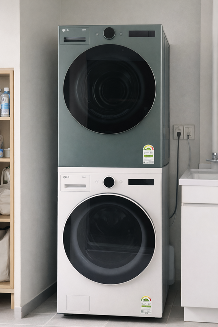 LG전자 트롬 드럼세탁기 + 건조기 + 스태킹키트 FX24GNG-GNG 24kg + 20kg 세트 방문설치, FX24ENE-GNG, 네이처 그린+네이처 베이지