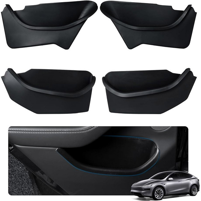 테슬라 모델 Y 주니퍼 2025 2026 앞뒤 도어 포켓 내부 정리함 트레이 풀 어라운드링 액세서리 TPE(블랙)용 터스키티 4PCS 사이드 보관함 커버, 4PCS Full Door Side Storage Bo