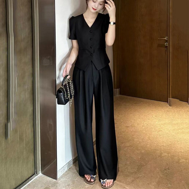 여성투피스 여성세트 반팔자켓 + 여름바지 여름자켓 와이드팬츠 HJS26031701 50