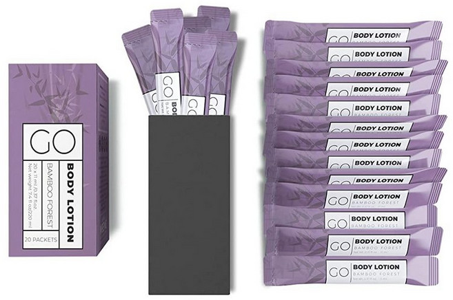 Go Essentials 여행용 사이즈 로션 패킷 - 수분 공급 피부와 세면 도구를 위한 일회용 바디 및 핸드 로션. 항공사 친화적 - 휴대용 벌크. 여성용 선물 세트, 0.35 Fl Oz (Pack of 20)