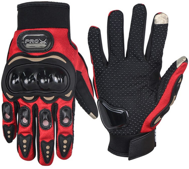 PRO-BIKER 重機防摔手套 護指關節、透氣通風, 紅色