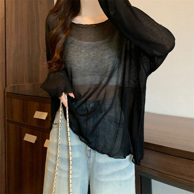 메인워크 여성 빅사이즈 얇은 가디건 여름용 펀칭 시크 래쉬가드 이너 냉장고 긴팔 하객룩 루즈핏 기질 패션 쿨링 상의