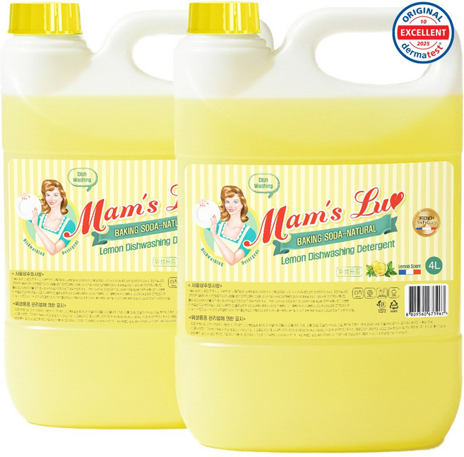 맘스럽 레몬 주방세제 베이킹소다 특대용량 레몬향 과일 채소용 중성 세제, 2개, 4L