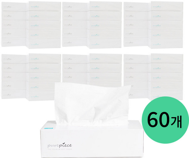 퓨어피스 미용티슈 먼지없는 펄프 각티슈 240매, 240개입, 60개