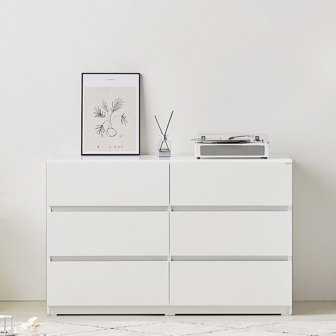 스칸디무드 커스트 깊은 와이드 3단 서랍장 1200, 화이트
