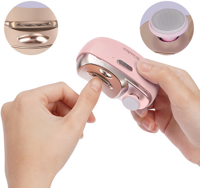 Windee 전동 손톱깎이 손톱 샌딩 2단 속도조절 가능 조명등 부스러기 수납함 손톱정리 TYPE-C 충전식, 1개, 핑크