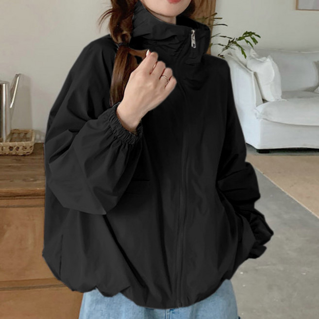 어브라운 여성 초경량 크롭 후드 집업 바람막이 점퍼