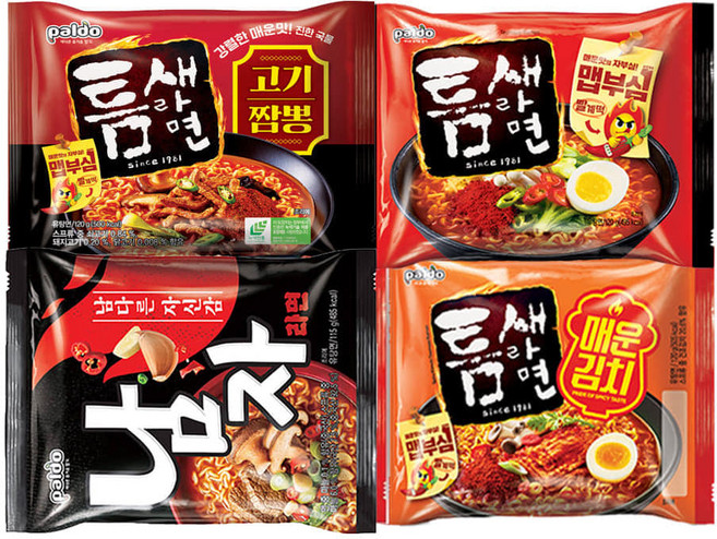 [서진프리미엄] 봉지라면모음 틈새라면4종(고기짬뽕4개 빨개떡 5개 매운김치 4개 남자라면 4개), 17개