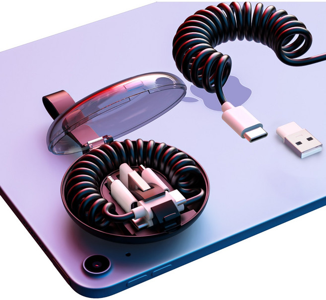 스프링케이블 고속충전 데이터 멀티 케이블 C타입 8핀 5핀 USB, 네이비, 1개