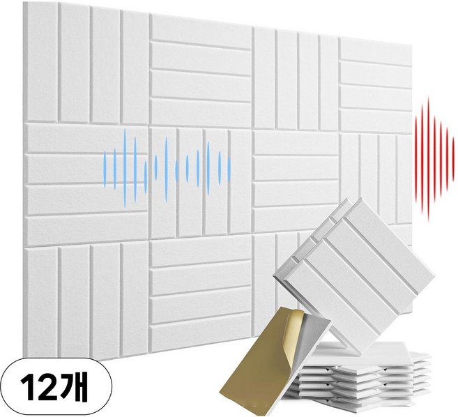 아이라 고밀도 접착형 난연 흡음재 셀프시공 소음방지 방음판 30 x 30 x 0.9cm, 12개, 화이트