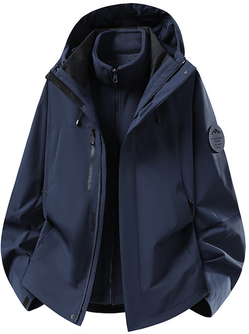 戶外男女防風防寒沖鋒衣單衣 情侶登山服, 海軍藍