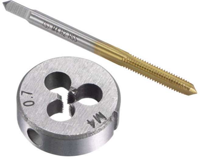 Uxcell-HSS 메트릭 탭 앤 다이 세트 M4 x 0.7 티타늄 도금 스트레이트 플루트 나사 탭 원형 다이, 1개