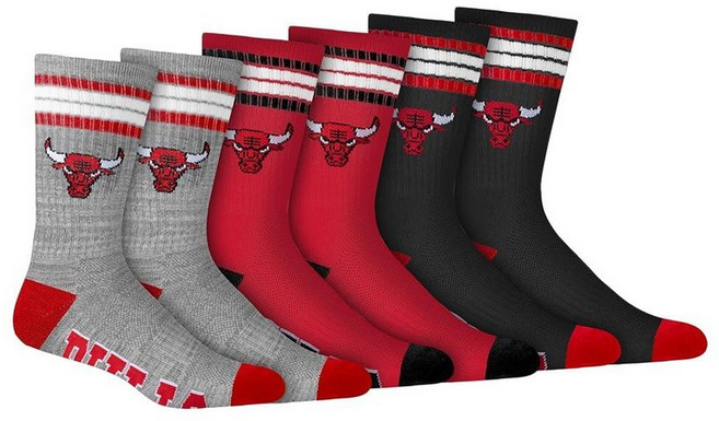 Ultra Game NBA 남성용 운동용 쿠션 세이프 핏 팀 크루 양말 - 3팩, Chicago Bulls