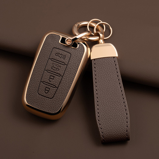 HAKO 소프트 가죽TPU 차키케이스+키홀더 (현대.기아호환), HK-02, 브라운