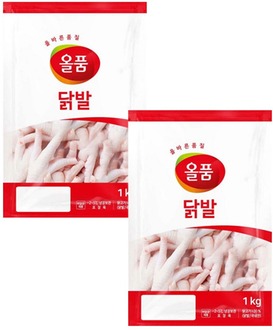 올품 뼈있는 통닭발 1kg 2개 생닭발 냉장 손질닭발