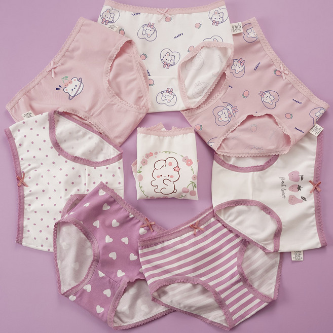 [빌도르] 삼각 퍼플버니 8매 여아 아동 키즈 어린이 팬티 세트