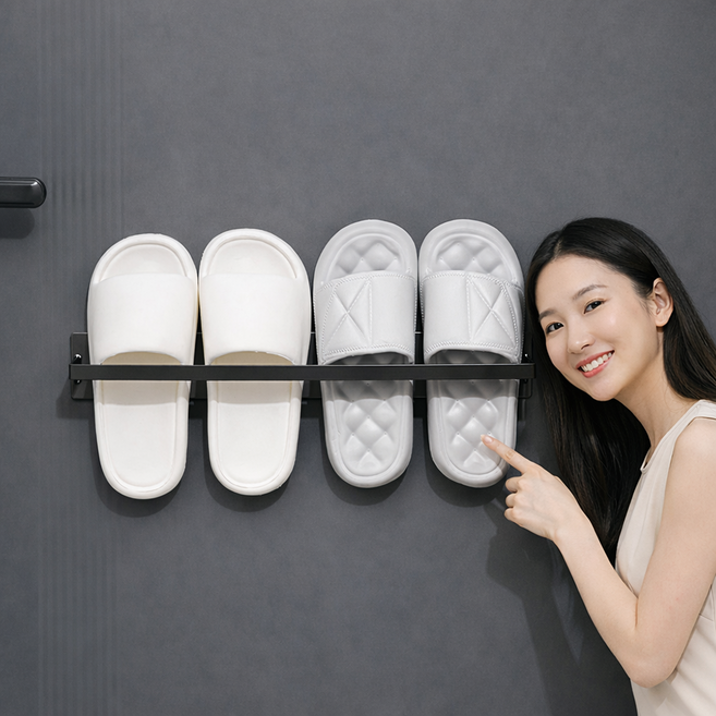 무타공 마그네틱 현관문 실내화 거치대, 1개, 다크그레이