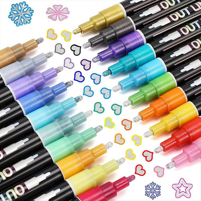 Shimmer Markers Doodle Autline Dazzles : 20 Colors Metallic Double Line Glitter Pen 세트 Super, 다색