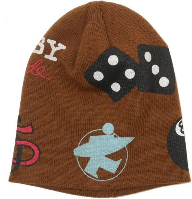 스투시 혼합 로고 스컬캡 비니, Free Size, Coffee