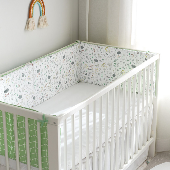Mommywant可愛卡通純棉床圍, 綠色花鳥兔