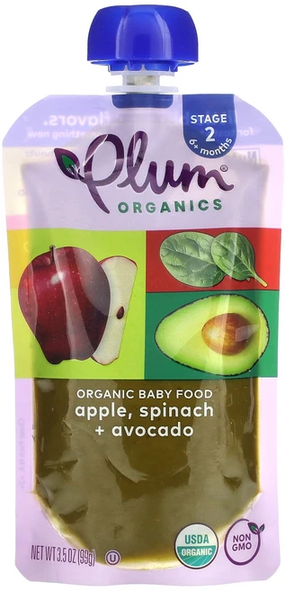 Plum Organics Organic Baby Food 6+ Months Apple Spinach + Avocado 3.5 oz (99 g), PlumOrganicsOrganicBabyFood6Mo, 99g, 1개 - 쿠팡