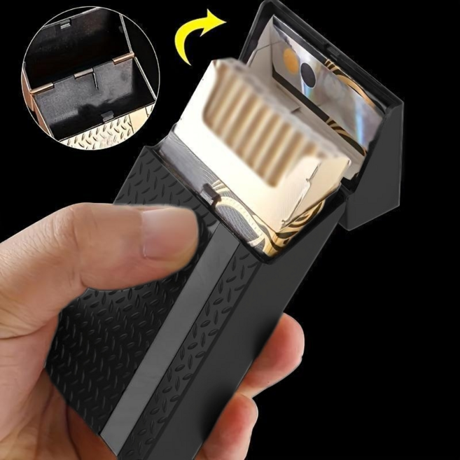 메탈릭 광택 휴대용 원터치 슬림형 담배 케이스, 1개, 11*6.1*2cm 블랙