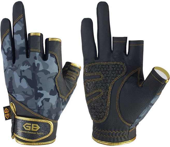 GB UV아스킨카모 글러브 스판장갑 춘추용 까모 자외선차단 GB낚시장갑, 블랙, 1개