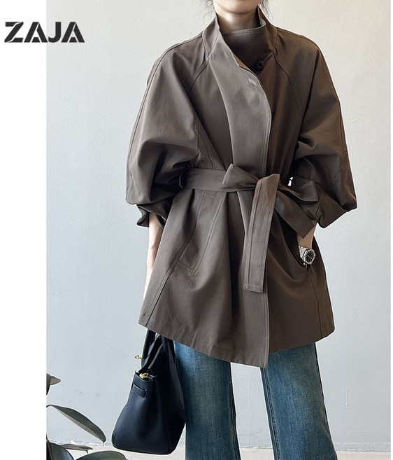 ZAJA 허리 벨트 루즈핏 숏 기질 트렌치 코트 여성