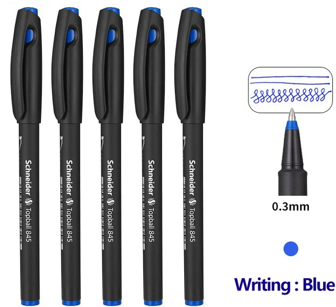 5pcs 독일 슈나이더 Topball 젤 펜 스트레이트 액체 847/845 빠른 건조 0.3/0.5mm 대용량 학교 사무용품, [02] 5pcs 0.3mm Blue