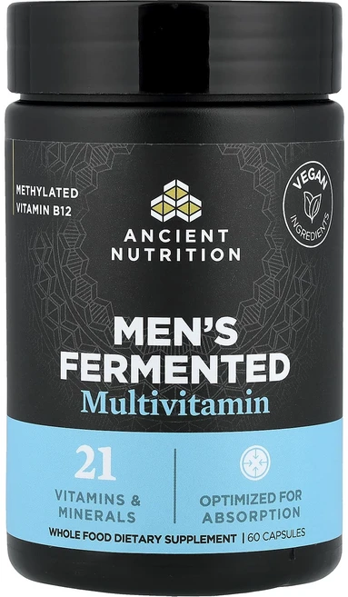 단백질 비타민 철분 마그내슘 칼슘 Ancient Nutrition 남성용 발효 종합비타민 캡슐 60정 고루고루섭취해주세요, AncientNutrition남성용발효종합비타민캡슐60, 1개 - 쿠팡