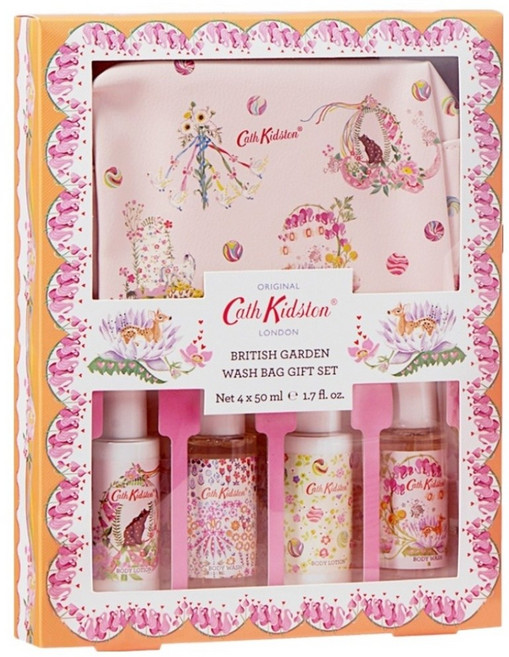 캐스키드슨 브리티쉬가든 여행용 바디워시 50ml 2종 + 바디로션 50ml 2종 + 워시백 파우치 세트, 1세트