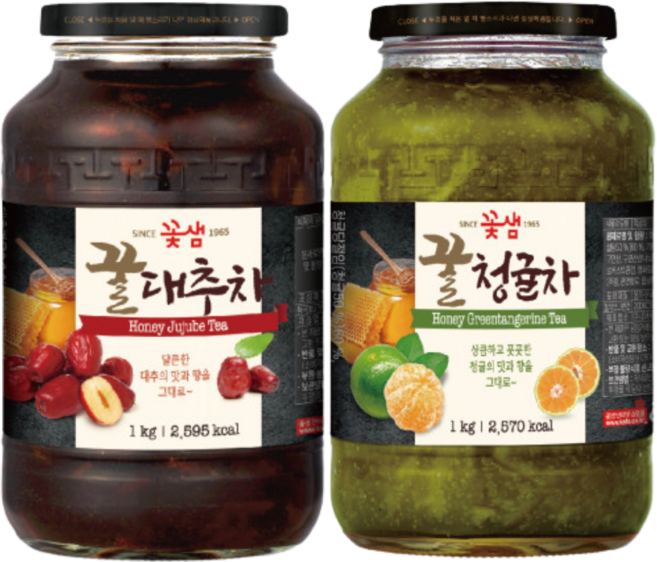 꽃샘 꿀차병 꿀대추차 1kg + 꿀청귤차 1kg