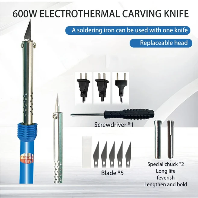 다목적 플라스틱 비닐 미국/EU 플러그 조각에 대 한 납땜 인두와 9Pcsset 전기 뜨거운 칼 커터 도구 키트, 01 EU (220V)