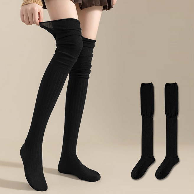 패션파트너 (2P / 3color) 시스루 셔링 레이어드 오버 니삭스 골지 양말