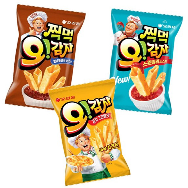 오리온 찍먹 오감자 버터갈릭감자튀김맛+양념바베큐맛+감자그라탕 3종, 1세트, 64g