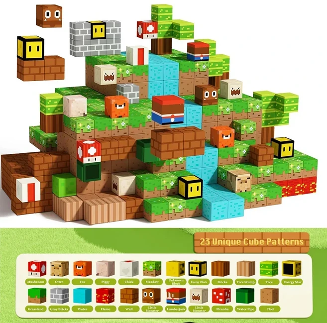 슈퍼 마리오 마그네틱 블록 소년 소녀를위한 장난감 3 + 내 세계 자석 빌딩 큐브 만들기 STEM 게임 감각 선, 04 300 pcs