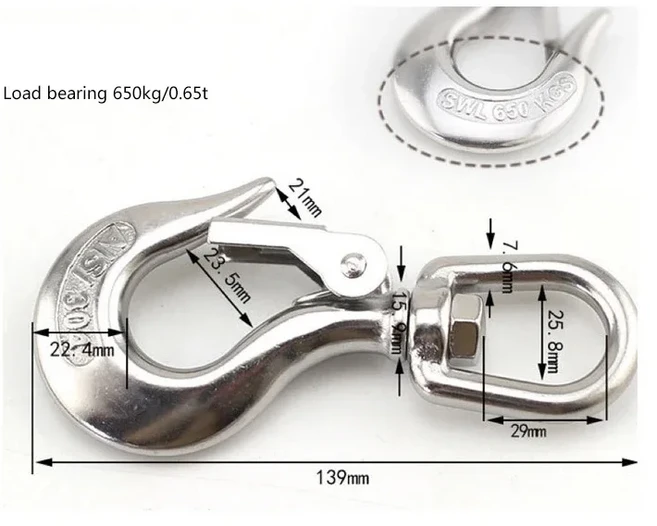 304 스테인레스 스틸 회전식 클로 호이스트 체인 리프팅 후크 화물 도 슬라이딩 1PC, 03 Load Bearing 0.65T, 03 Load Bearing 0.65T