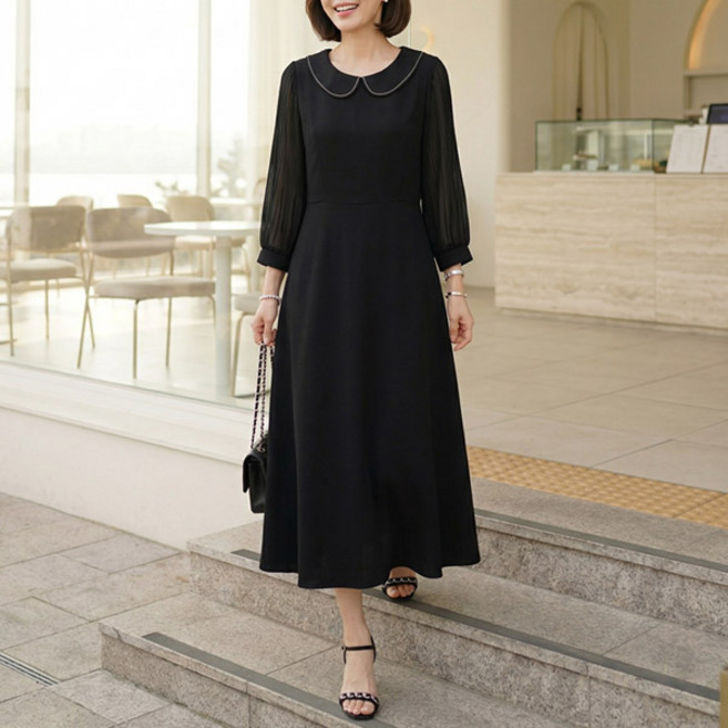 [엄마옷 로즈맘] 루밍플리츠소매플레어원피스