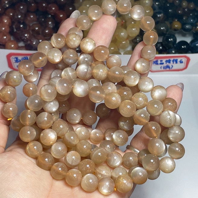 金沙橙月光石手串 圓潤珠串 9mm+ 閃耀光澤