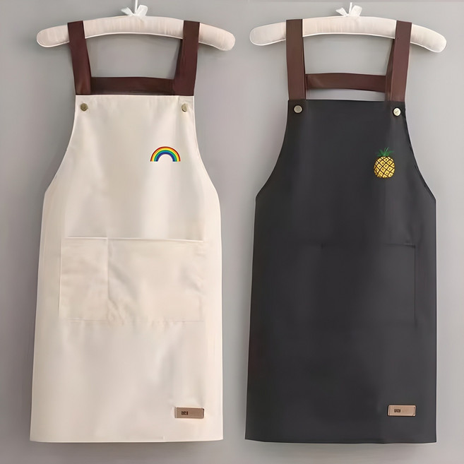 구디푸디 포인트 방수 앞치마 공방 화방 미용실 작업용 앞치마 1+1, 딥그린 레몬, 화이트 선인장