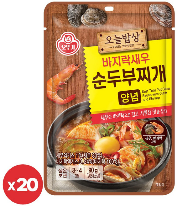 오뚜기 오늘밥상 바지락새우순두부찌개양념 90g 20개
