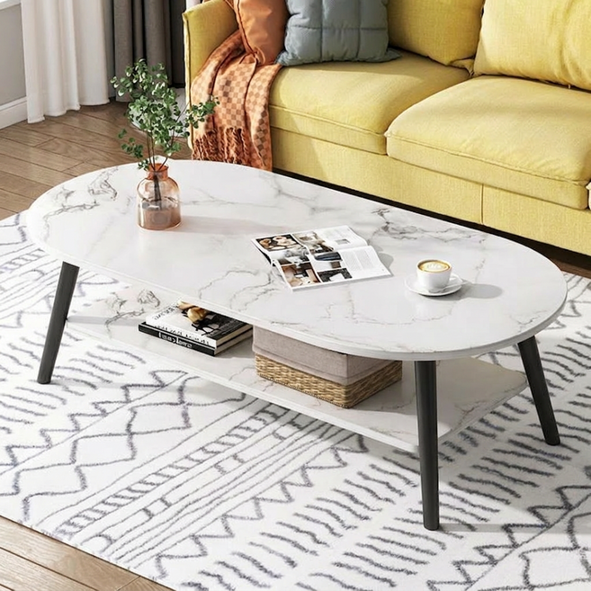 Tixpra 거실 테이블 라운드 테이블 리빙 소파 모던 간이 거실 라운드 리빙 선반 테이블, 대리석 무늬