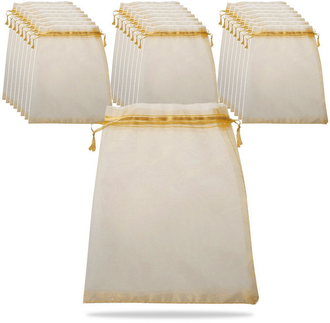 제로리빙 다용도 선물 포장 망사주머니, 100개, 골드