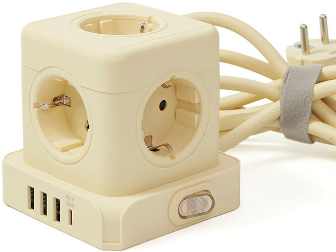 일렉온 큐브 멀티탭 5구 디자인 멀티콘센트 USB C PD 고속충전 절전스위치 ECU-513, 1개, 옐로우, 1.8m