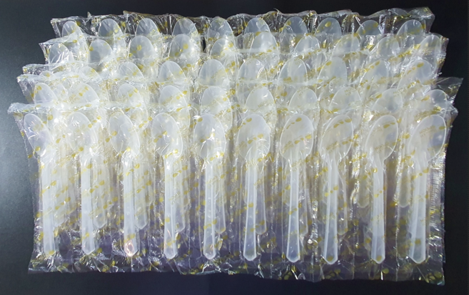 고급 일회용 숟가락 (반투명) 개별포장 / 국내생산 제품, 1개, 300개