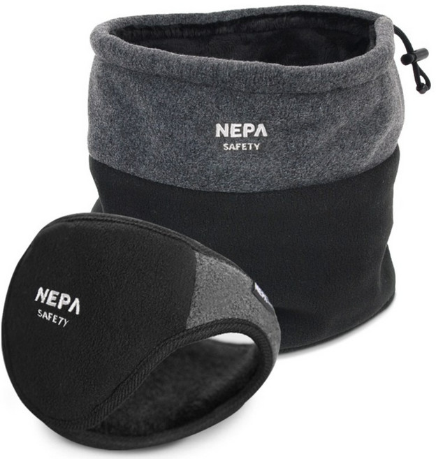 네파 Safety 듀오 방한 넥워머 1개 + 네파 Safety 듀오 방한 귀마개 1개 / 방한용품 세트, 블랙그레이 + 블랙그레이