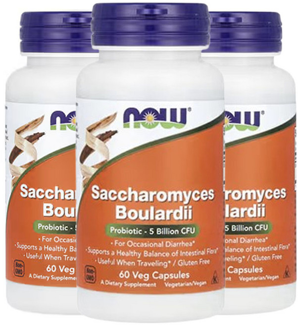 [3개] 나우푸드 사카로미세스 보울라디 50억CFU 60베지캡슐 이눌린 FOS 장내세균총 맥주효모균 출아형효모, 3개, 60정